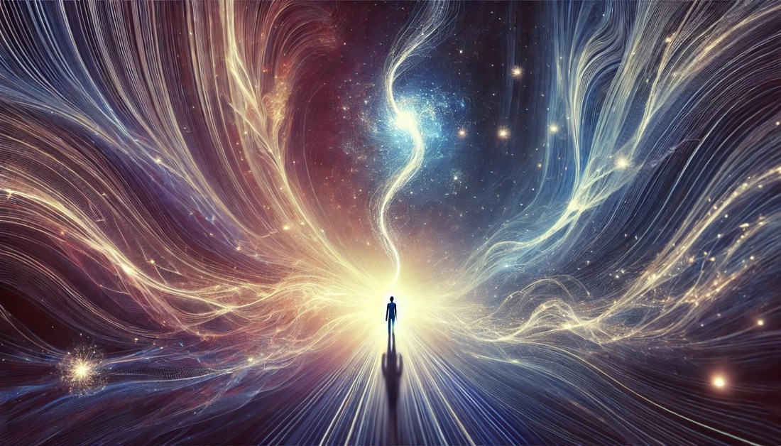 Está imagem representa a conexão com o mundo espiritual. Ela transmite a ideia de um vínculo invisível e profundo entre o indivíduo e o universo, simbolizando a transcendência e a percepção além do físico.